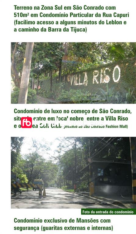 Terreno à Venda em Condomínio de Luxo – São Conrado, Zona Sul – 510m²